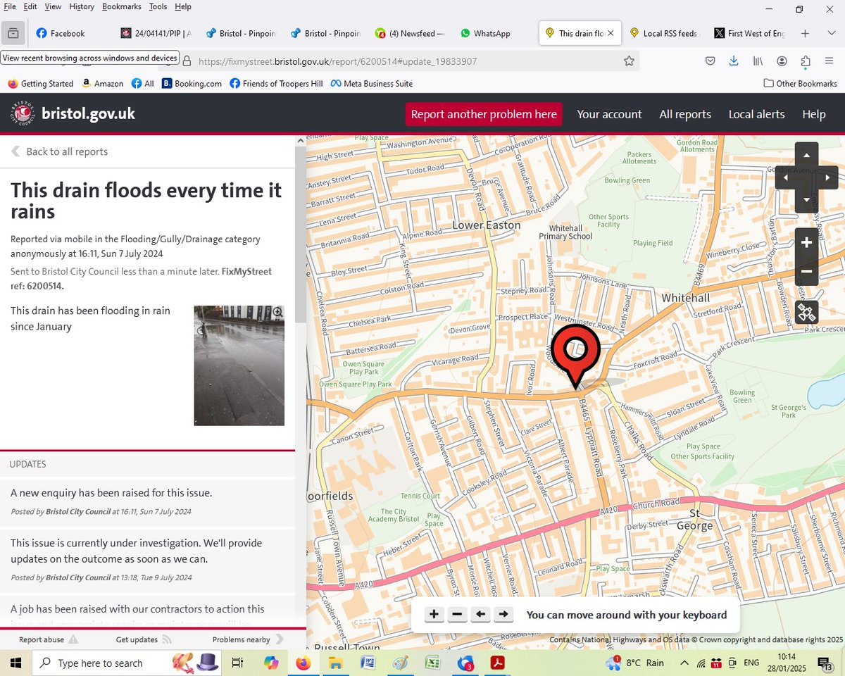 SActonCampbell's tweet photo. Thank you to the @FirstBSA drivers of buses no.6 and 7 stopping at the Lypiatt Rd bus stop on Whitehall Rd on 27/1/2025 between 09.30 and 10.15.   All bus drivers were  very careful not to splash through a huge puddle in front of the bus stop.  
Puddle reported 2 @BristolCouncil https://t.co/tHXSAFnFWg