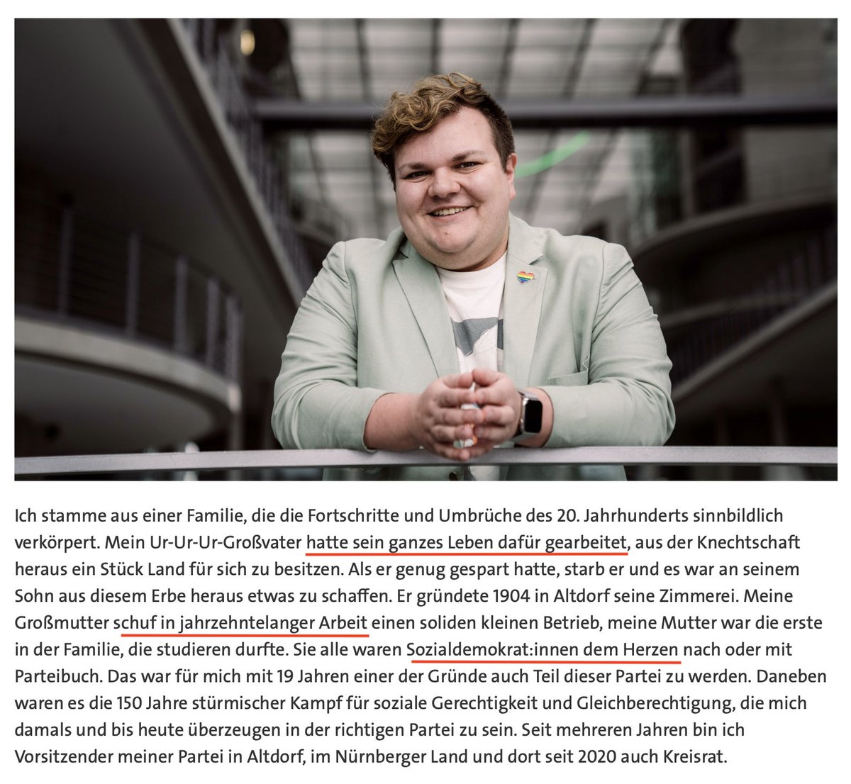 Auch die Vorfahren von Jan Plobner, MdB, haben sich den Buckel krumm geschuftet. Zum Glück schlägt sein Herz für die Sozialdemokratie und er kennt Arbeit nur vom Hörensagen. Nach einem abgebrochenem Studium und einer kurzen Beamtenkarriere möchte er nun wiedergewählt werden.