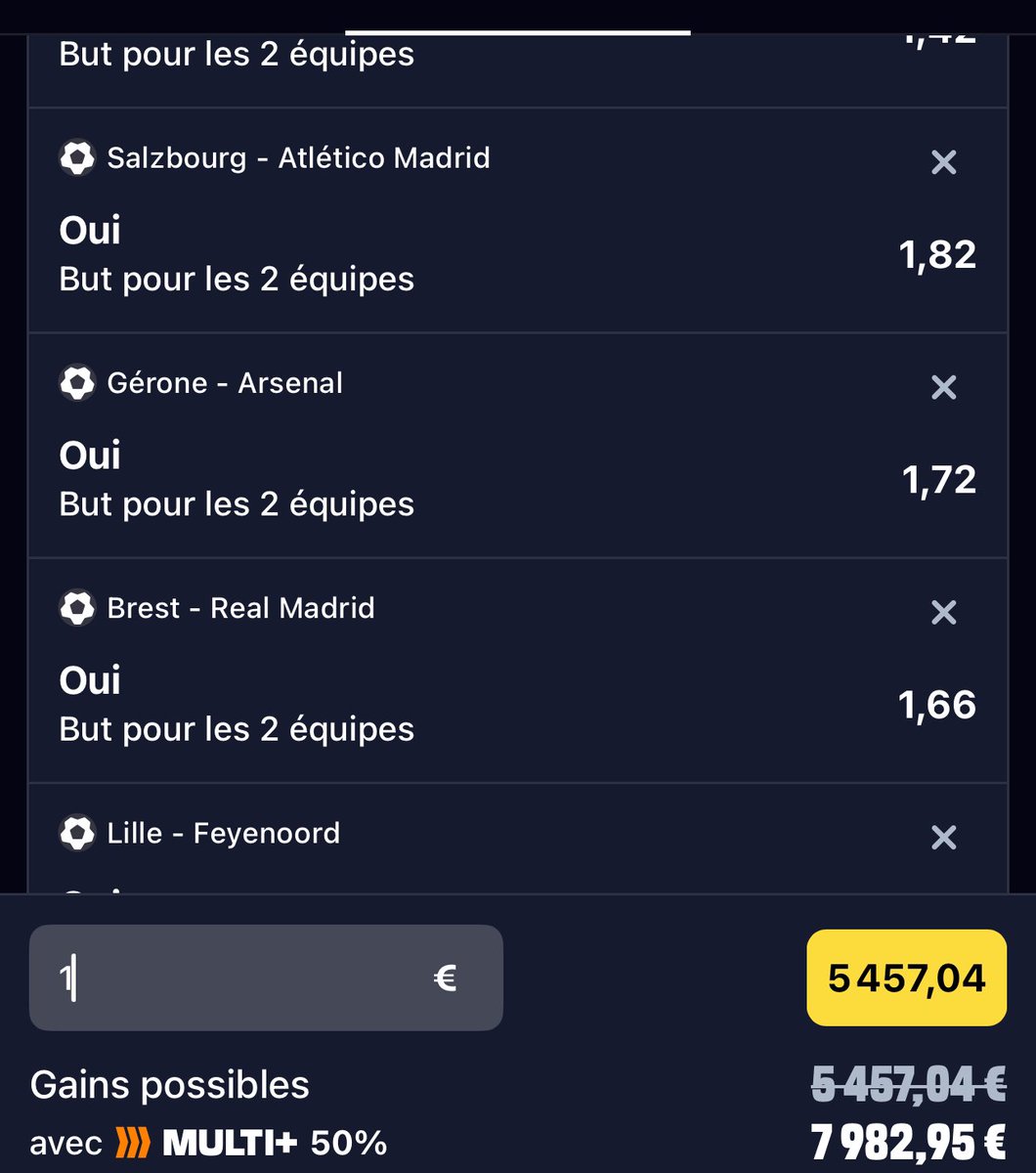 lasacoche10's tweet photo. Si toutes les équipes marquent pendant le multiplex ligue des champions tu prends 8k€ avec 1€ https://t.co/EUa4MzRmG4