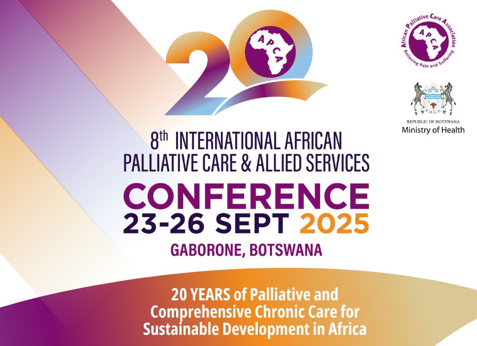 Find out more about this year's International African Palliative Care &amp; Allied Services Conference in Gaborone, Botswana in Sept 2025 here; conference.africanpalliativecare.org 
Co-hosted with <a href="/MoHBotswana/">Ministry of Health, Botswana</a> 
<a href="/StJudeResearch/">St. Jude Research</a> <a href="/CoalitionHPC/">National Coalition for Hospice and Palliative Care</a> <a href="/islandhospiceUK/">Island Hospice and Bereavement Service UK</a> <a href="/PallMedNews/">Palliative Care News</a>
