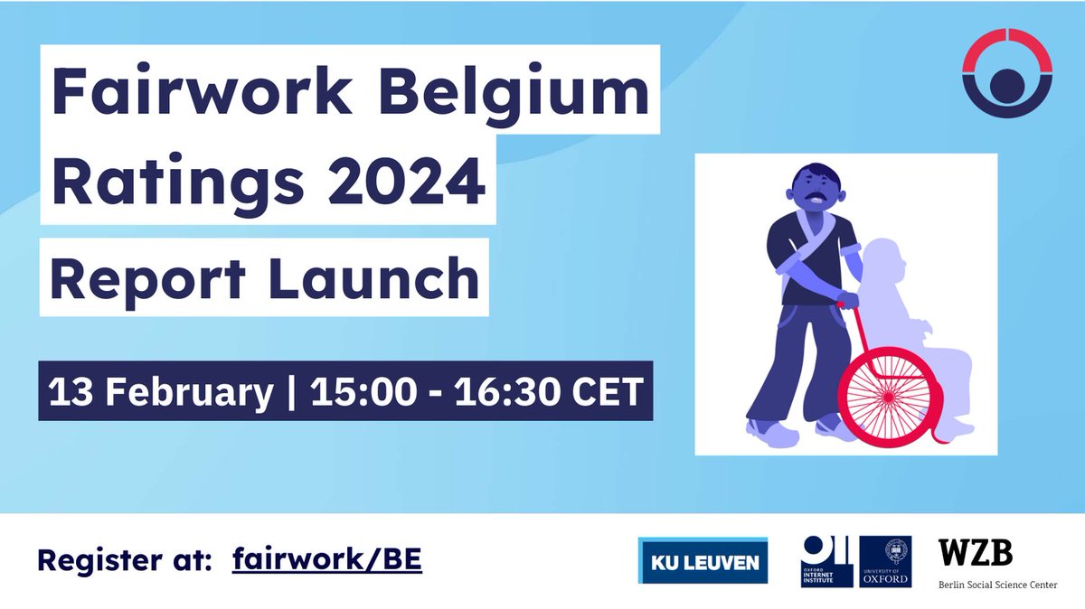 On Feb. 13th (3-4.30 pm) we'll present the Fairwork Belgium Ratings 2024 🏆 in a launch event full of great speakers. The event will be held online, and you can already register here: bit.ly/fairworkBE.
