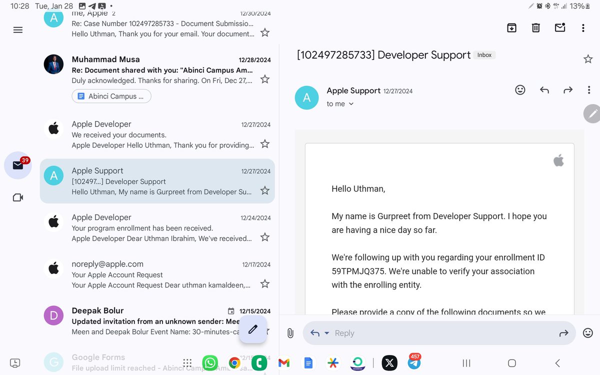 WeAreAbinci's tweet photo. 2/ Over 3 months, @Apple put us through endless hurdles:

- Payment issues with multiple cards.
- Long waits for generic support responses.
- Being forced to withdraw and had to re-enroll multiple times.
- Dead ends, despite following all advice. https://t.co/o4Y7mmmQg4