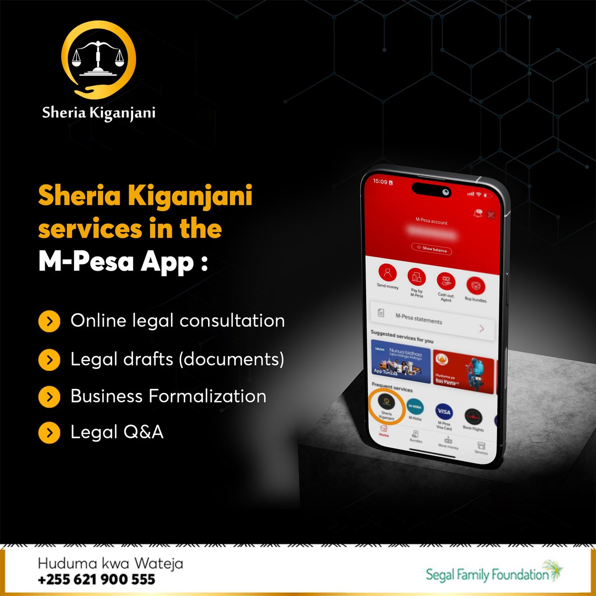SheriaKiganjani's tweet photo. Zifuatazo ni huduma Sheria Kiganjani zinazopatikana ndani ya M-Pesa App.
✅ Ushauri wa Kisheria
✅ Nyaraka za Kisheria
✅ Urasimishaji wa Biashara
✅ Maswali na Majibu
#sheriakiganjaniapp #sheriakiganjani #legaltech #legalgurus #partnership #vodacomplc #mpesa #mpesaapp https://t.co/gwnbuOrQsv