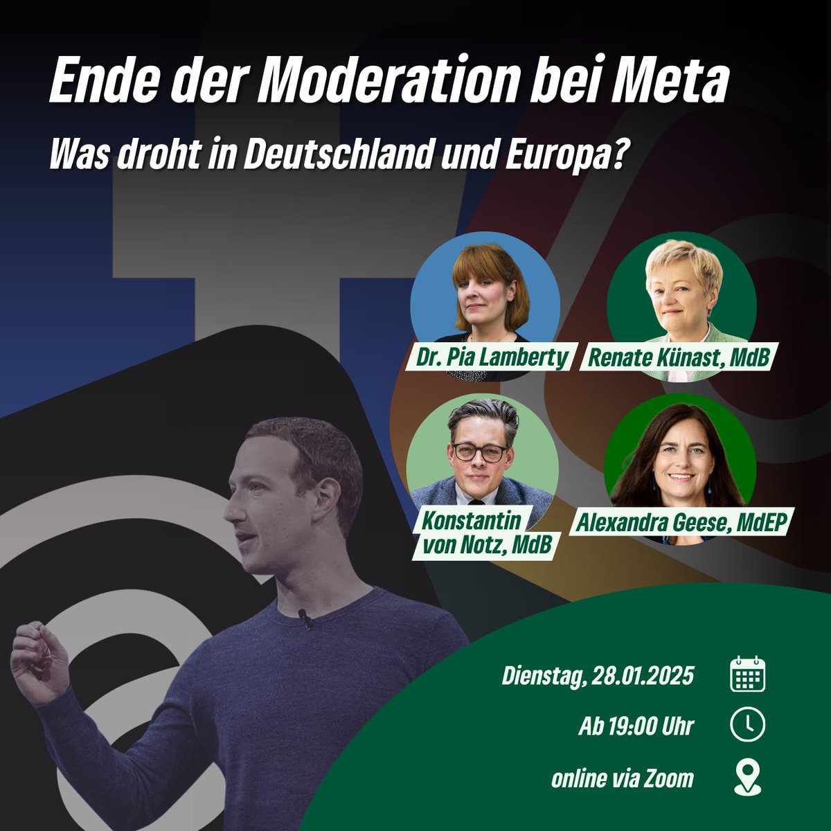 Renate Künast (@renatekuenast) on Twitter photo Heute Abend:
„Ende der Moderation bei Meta - Was droht in Deutschland und Europa?“ mit <a href="/pia_lamberty/">Pia Lamberty</a>, <a href="/KonstantinNotz/">Konstantin v. Notz</a> und <a href="/AlexandraGeese/">Alexandra Geese</a>.
Jetzt anmelden:
bundestag-de.zoom-x.de/webinar/regist… Heute Abend:
„Ende der Moderation bei Meta - Was droht in Deutschland und Europa?“ mit <a href="/pia_lamberty/">Pia Lamberty</a>, <a href="/KonstantinNotz/">Konstantin v. Notz</a> und <a href="/AlexandraGeese/">Alexandra Geese</a>.
Jetzt anmelden:
bundestag-de.zoom-x.de/webinar/regist…