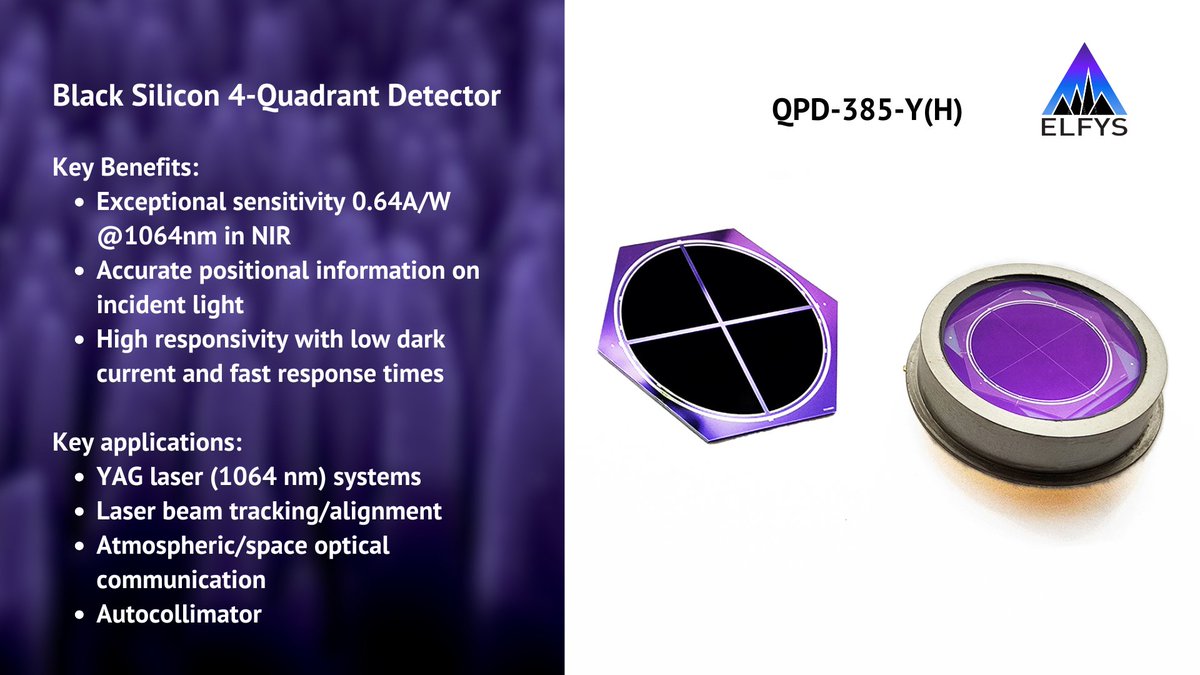 ElFysInc's tweet photo. ElFys proudly announces the official launch of the Black Silicon 4-Quadrant Detector (QDP - 358 - Y(H), a groundbreaking advancement in near-infrared (NIR) detection technology. https://t.co/9Fn5Ld97cN #PW25 https://t.co/YImsl00MXy
