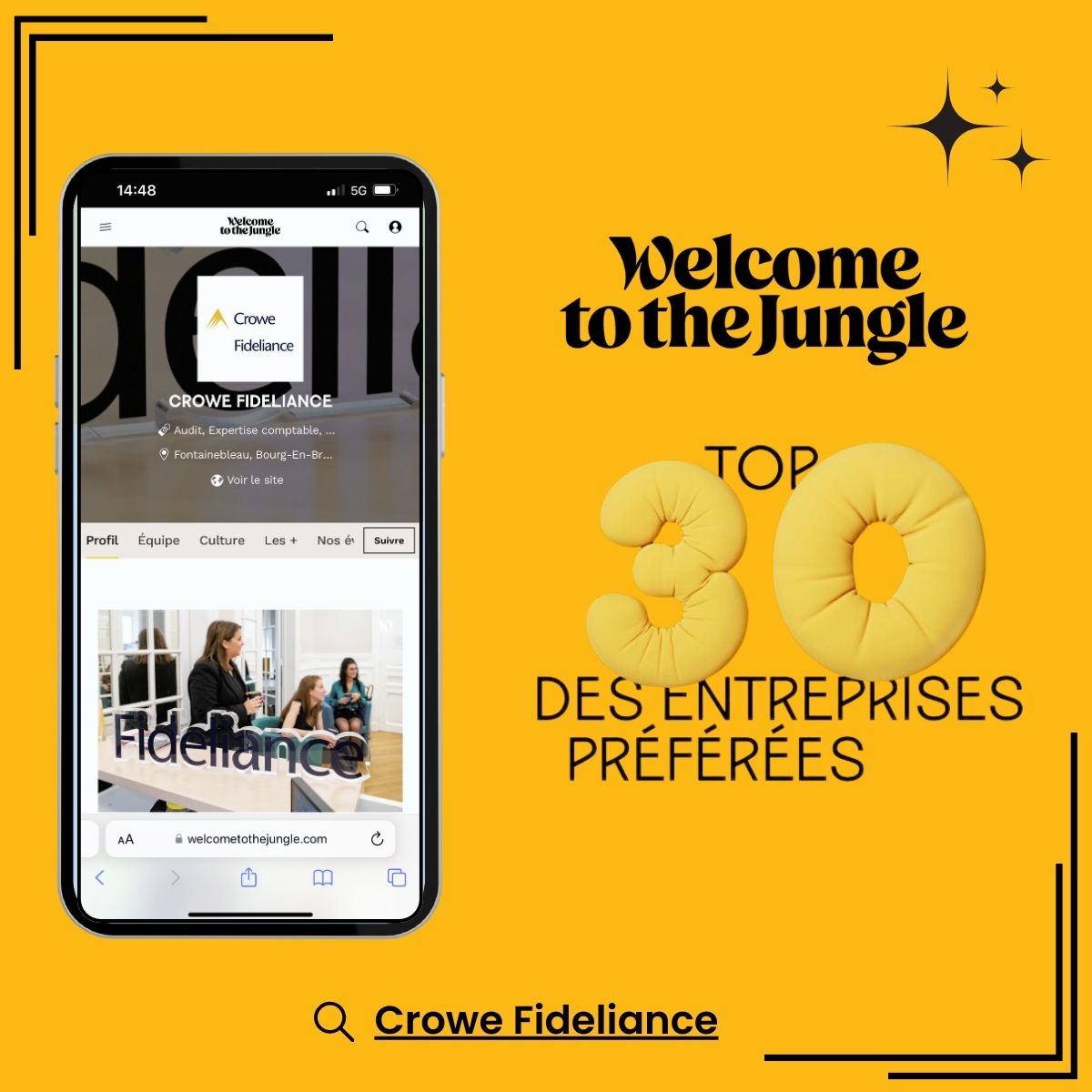 Fideliance's tweet photo. [ 𝗧𝗢𝗣 𝟯𝟬 - 𝗪𝗘𝗟𝗖𝗢𝗠𝗘 𝗧𝗢 𝗧𝗛𝗘 𝗝𝗨𝗡𝗚𝗟𝗘 🏆 ] Crowe Fideliance fait partie du #TOP30 des entreprises préférées des candidats et candidates sur #WTTJ, pour la catégorie d’effectifs 151-1000 collaborateurs, tous secteurs confondus ! 

https://t.co/Rl0QUGn8aV https://t.co/2rROC9YLIF
