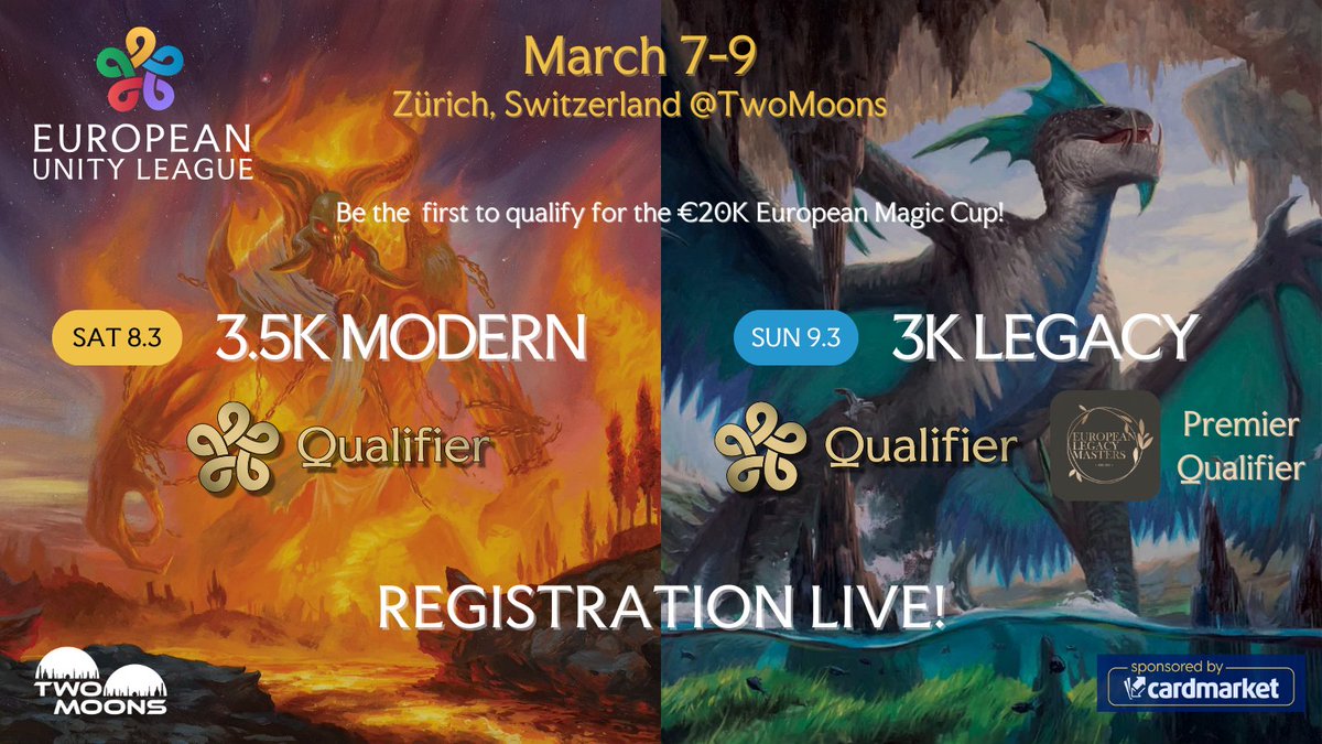 unityleaguemtg's tweet image. 🔥EUL Kickoff in Zürich (March 7-9)🔥
🎟️Registration is live!  More info: eventfrog.ch/EULkickoff

🚨Raffle 🚨
Can't afford to travel to Zürich? We give away:
1x €100 travel voucher, accommodation and free entry
3x free entry to 1 main event

Rules: Like, follow, repost

Many…