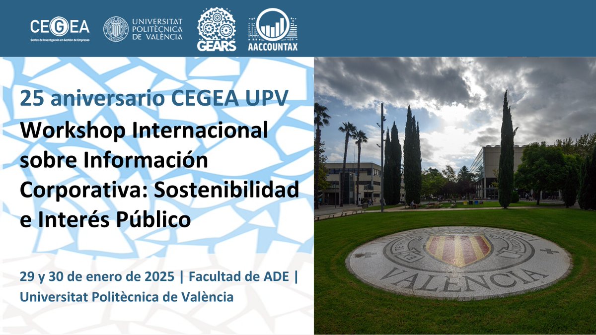❗❗ Cuenta atrás para el 'Workshop internacional sobre información corporativa: Sostenibilidad e interés público'❗❗ 29 y 30 enero, reunimos en <a href="/UPV/">Universitat Politècnica de València</a> a una treintena de referentes, en el marco del #25AniversarioCEGEAUPV
➕info: valenciaplaza.com/cegea-upv-reun…
➖corporatereportingworkshop.upv.es➖