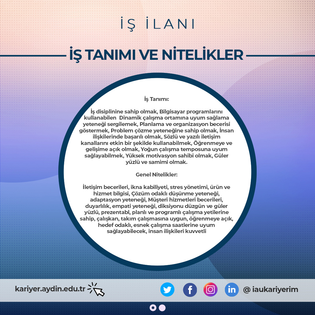 🎉Kanada Kültür ve Eğitim Merkezi- İş İlanı
📷 Başvuru için belirtilen mail adresine cv’lerinizi gönderebilirsiniz.
@iaukampus
<a href="/iausem/">İAÜ SEM</a>
<a href="/iaumedofficial/">İAÜMED</a>