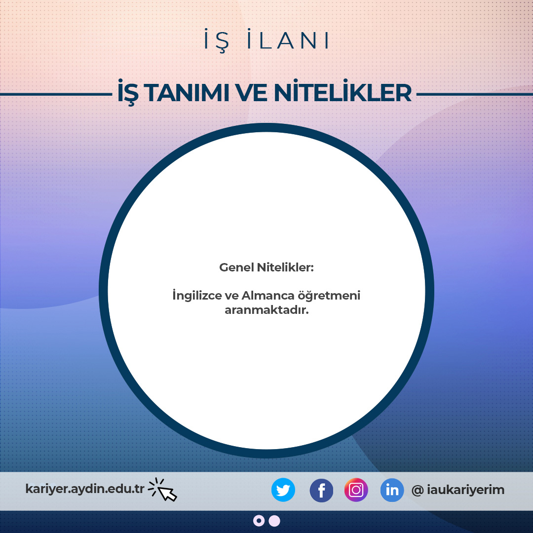 🎉English Time Silivri - İş İlanı
📷 Başvuru için belirtilen mail adresine cv’lerinizi gönderebilirsiniz.
@iaukampus
<a href="/iausem/">İAÜ SEM</a>
<a href="/iaumedofficial/">İAÜMED</a>