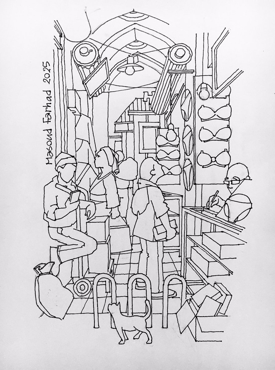 masoudfarhad's tweet photo. I drew this when I was hanging out in #bazaar. It’s absolutely #Stunning to walk and #sketch lines . 
#masoudfarhad https://t.co/PQCSurkMzT