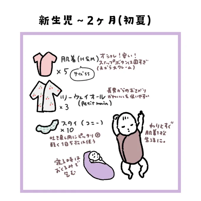 初夏生まれ比較的小さめ女の子の0歳児のワードローブ。新生児期から肌着はずっとロンパースです。おしゃれ着は最後の赤ちゃんなので私の趣味全開でやらせてもらってます 