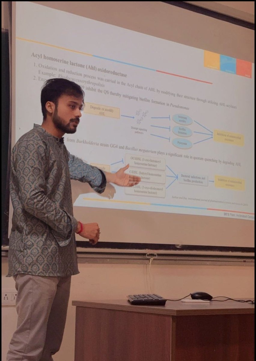 ARPAN DEY, IIT JODHPUR ๐ฎ๐ณ (@arpandeyind) on Twitter photo Delivered a talk about how to inhibit quorum sensing to mitigate antimicrobial resistance (AMR). ๐ฆ ๐งซ
#phdlife #iit #BITS #AMR #bacteria <a href="/bitshyderabad/">BITSPilani,Hyderabad</a> Delivered a talk about how to inhibit quorum sensing to mitigate antimicrobial resistance (AMR). ๐ฆ ๐งซ
#phdlife #iit #BITS #AMR #bacteria <a href="/bitshyderabad/">BITSPilani,Hyderabad</a>