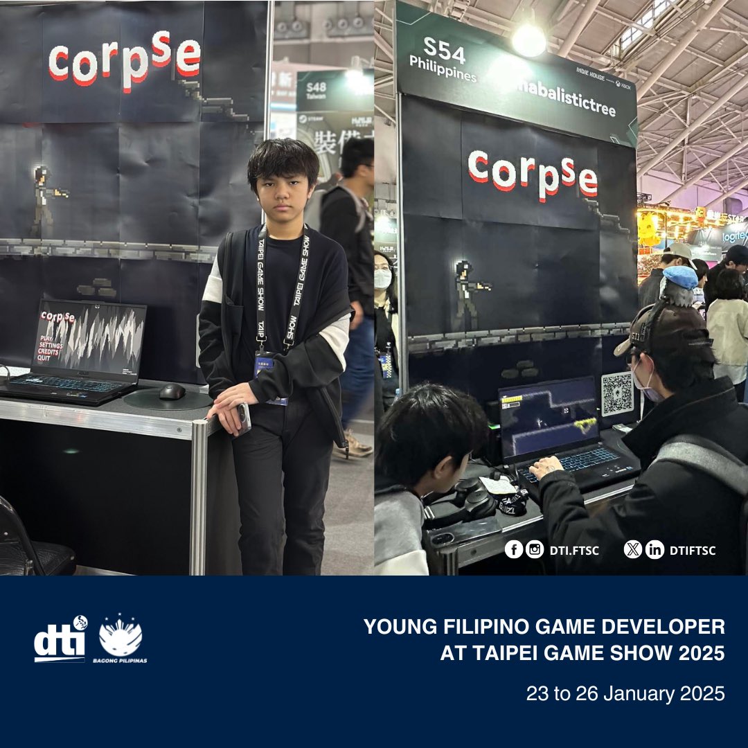 𝐋𝐎𝐎𝐊 | 𝐘𝐨𝐮𝐧𝐠 𝐅𝐢𝐥𝐢𝐩𝐢𝐧𝐨 𝐆𝐚𝐦𝐞 𝐃𝐞𝐯𝐞𝐥𝐨𝐩𝐞𝐫 𝐚𝐭 𝐓𝐚𝐢𝐩𝐞𝐢 𝐆𝐚𝐦𝐞 𝐒𝐡𝐨𝐰 𝟐𝟎𝟐𝟓

Read more: facebook.com/share/p/19wUXi…

#DTIForeignTradeServiceCorps #DTIPhilippines #iamDTIPh