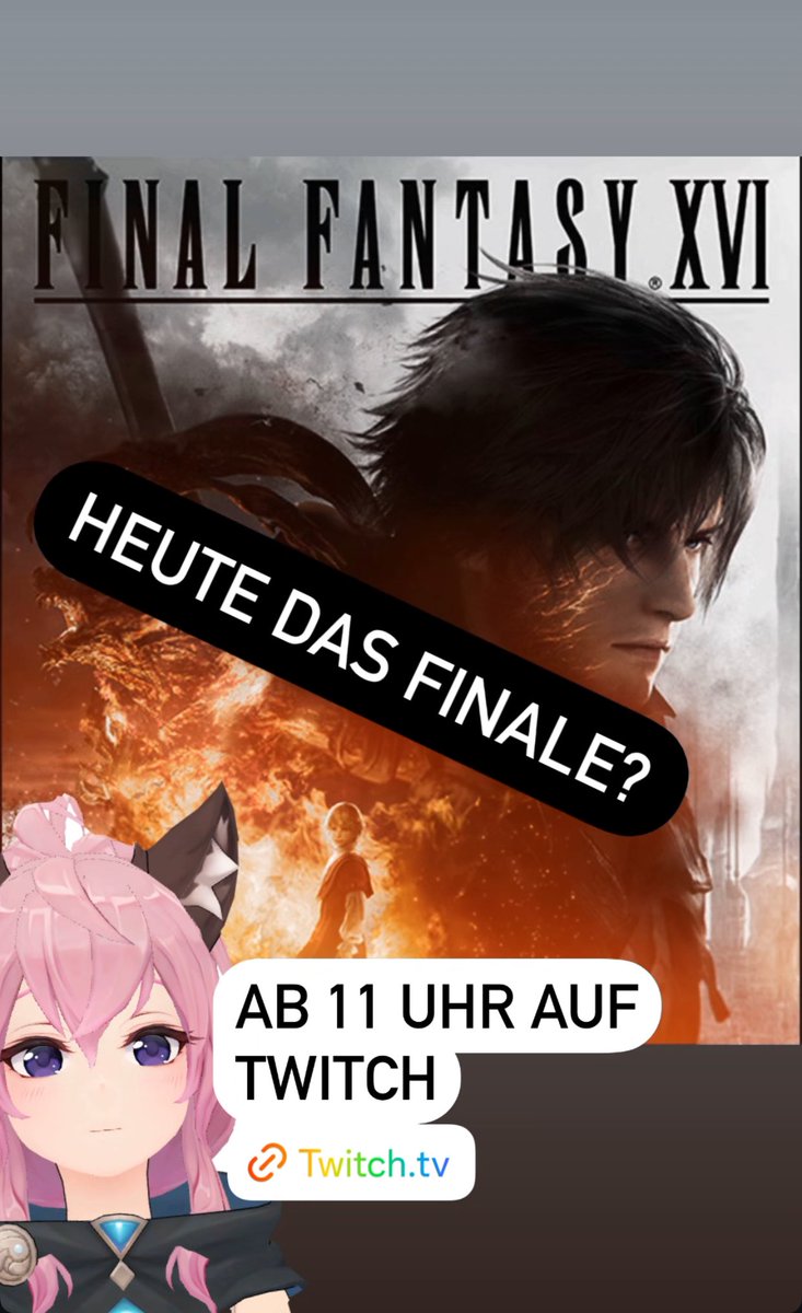 Uiuiuiiiii ich bin so gespannt……

Wird‘s heute der Final Fantasy Finale Stream???

Ihr wollt es auf keinen Fall verpassen?

Dann kommt ab 11 Uhr hier her!:

twitch.tv/Snukicat

#Finalfantasy16 #FinalFantasyXVI  #Vtuberin #Twitch #FinalFantasy