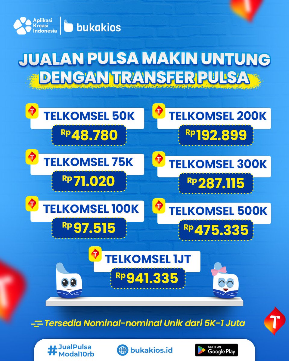 bukakiosnet's tweet image. Bikin Konter makin Ramai dan Cuan Maksimal, dengan 𝐉𝐮𝐚𝐥𝐚𝐧 𝐏𝐮𝐥𝐬𝐚 𝐓𝐫𝐚𝐧𝐬𝐟𝐞𝐫 𝐓𝐞𝐥𝐤𝐨𝐦𝐬𝐞𝐥 ✨
Cek di Bukakios Sekarang, Pasti Untung! 📲💰

#PulsaTelkomsel #PulsaTransfer #Bukakios #SemuaBisaBukakios #BukaKios #JualPulsaModal10Ribu #AplikasiKreasiIndonesia