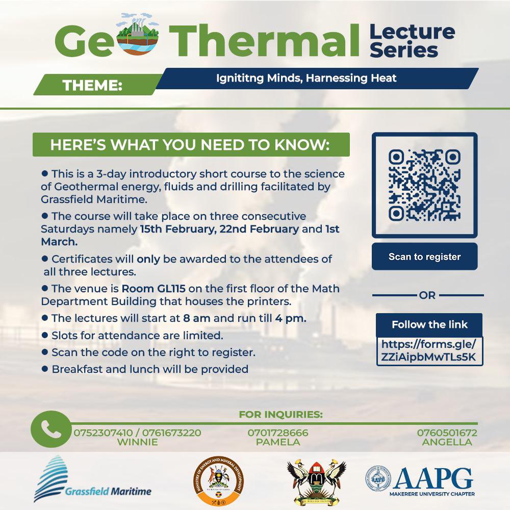 aapg_muk's tweet photo. https://t.co/rUwgAV8Zv7 Harness the power of geothermal energy! Join our expert-led lecture series and take the first step towards a sustainable future #GeothermalTraining #RenewableEnergy #IgnitingMindsHarnessingHeat https://t.co/JSSY1IjAQT