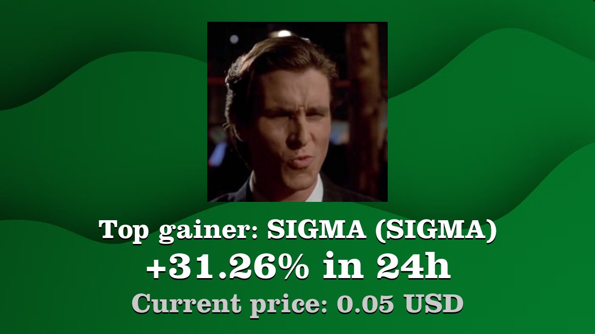 Coinwink's tweet photo. Top gainer: #SIGMA #SIGMA $SIGMA increased by 31.26% in 24h! Create your SIGMA #crypto alert: https://t.co/0yYmG2XTwu https://t.co/jIUGGITf5z