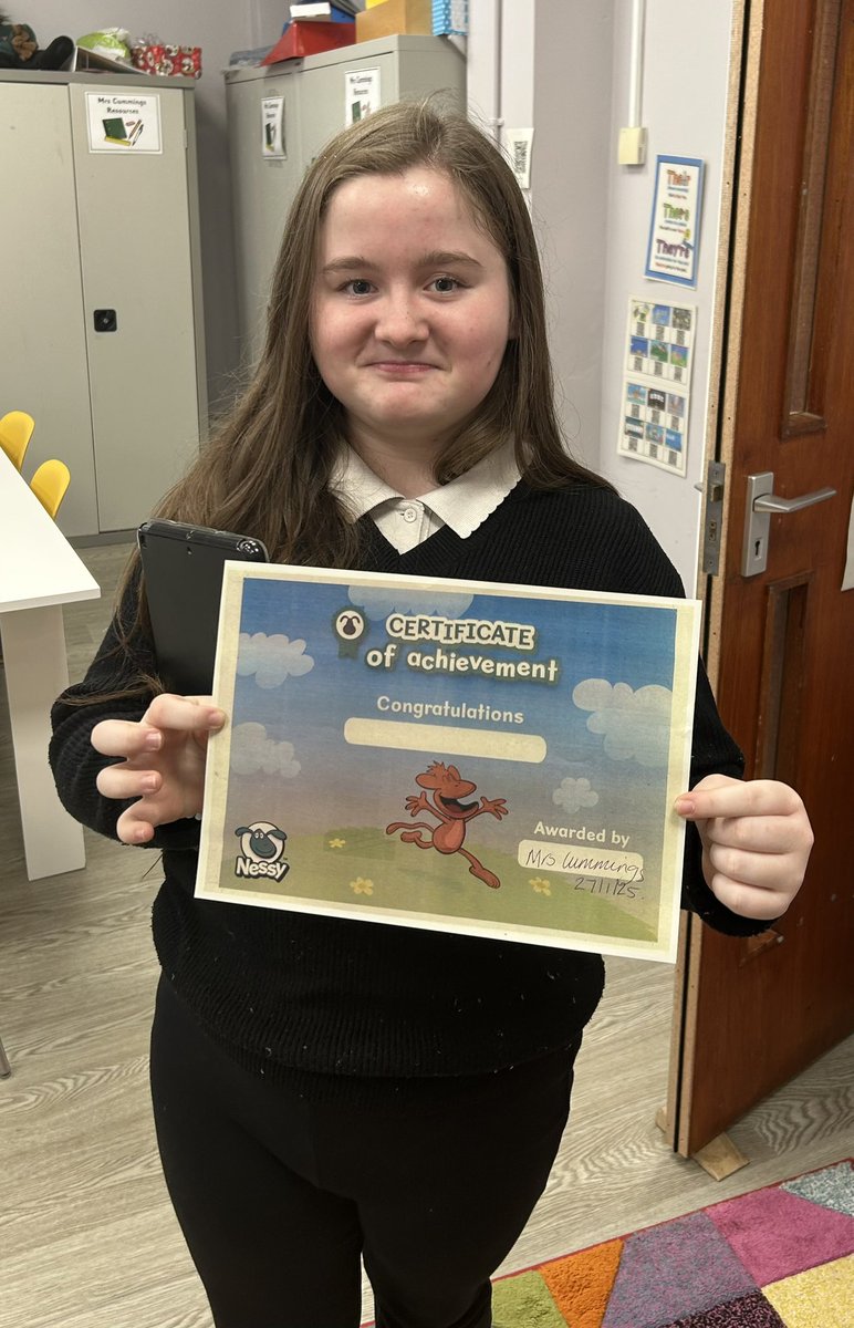 A huge well done to this clever girl who has completed the Nessy Reading and Spelling Programme! 👏🏻👏🏻 You are a star! ⭐ <a href="/MissMeikleBPS/">Miss Meikle & P7M</a> <a href="/NessyLearning/">Nessy</a>