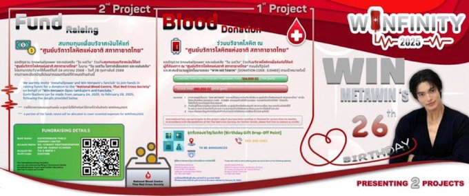 ร่วมบุญกับลูกชายหัวแก้วหัวแหวน 1 รี = 1 บาท  เพื่อนำเงินสมทบบริจาคศูนย์บริการโลหิตแห่งชาติ สภากาชาดไทย โปรเจควันเกิดน้องวิน (ตัดยอด 31 มค_24.00 น.) ร่วมบุญไปกับน้องและป๊านะ

GIVE BLOOD WITH WIN  

#ให้เลือดด้วยใจกับวินเมธวิน 🩸 
#WINfinity2025 
#winmetawin
<a href="/winmetawin/">Winmetawin</a>