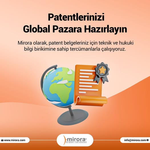 Mirora olarak, patent belgelerinizin global pazara uyum sağlaması için teknik ve hukuki uzmanlık gerektiren çeviriler sunuyoruz. 
📩info@mirora.com
🌐mirora.com
#çeviri #sözlüçeviri #yazılıçeviri #mirora #küreseldiyalog #yabancıdil #dünyadilleri #miroraçeviri
