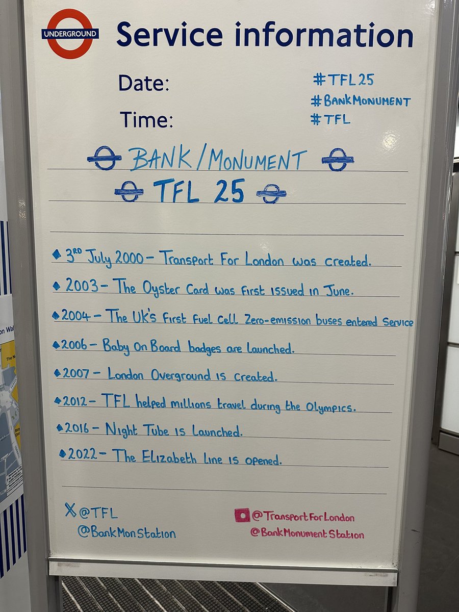 ThatTubeDude's tweet photo. This year we celebrate 25 years of @TfL! Here are some milestones that have been achieved since TfL began!
#TfL #TfL25 #BankMonument #LondonUnderground #DLR #LondonOverground #ElizabethLine #Buses #Cabs #CableCar #RiverBoat https://t.co/o52xglcAFm