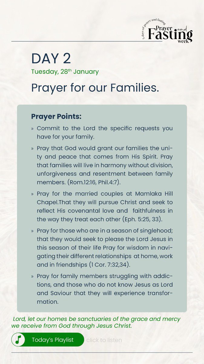 MamlakaChapel's tweet image. Day 2: Prayer &amp;amp; Fasting Week

Keep pressing in, church family! Let’s seek God together and trust Him for breakthroughs. 🌿✨

📖 "The Lord is near to all who call on him..." – Psalm 145:18

#PrayerAndFasting #Day2 #FaithInAction