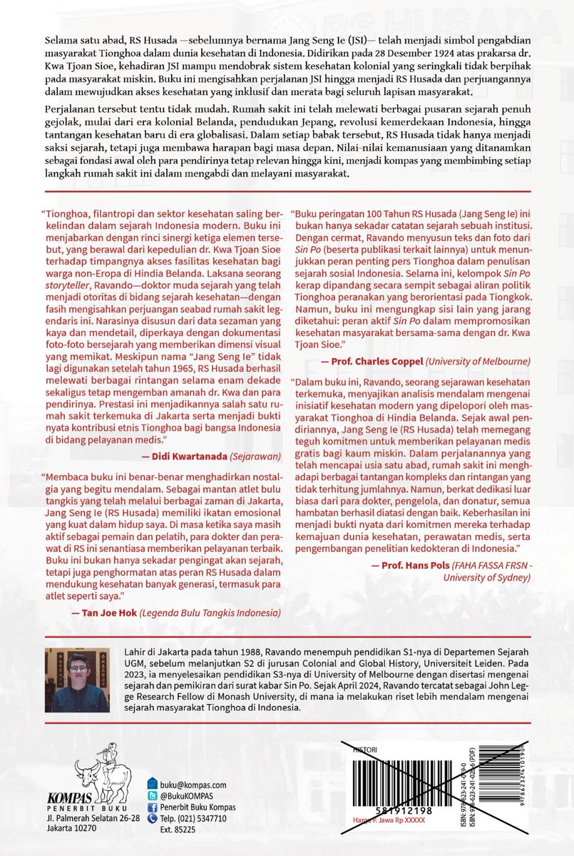 Berhubung masih dalam suasana Imlek, izinkan saya untuk mengumumkan buku terbaru sekaligus buku kelima saya yang berjudul "Merawat Kehidupan: 100 Tahun Rumah Sakit Husada (Jang Seng Ie)".