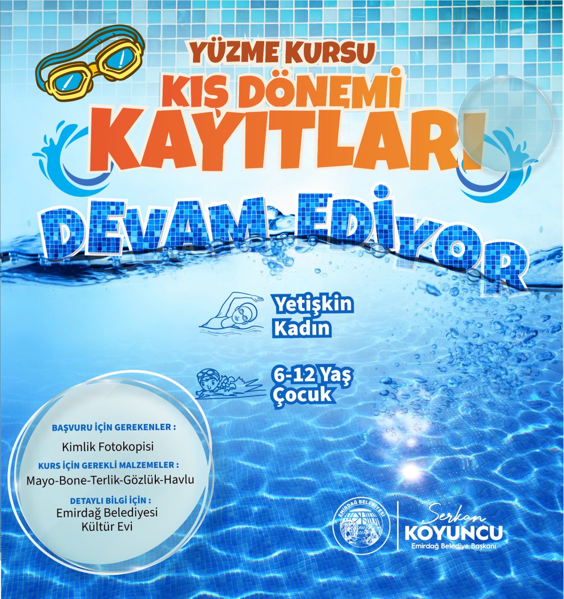 📣 Kış sezonu #yüzmekursu kayıtlarımız devam ediyor. 🏊‍♀️

Kayıt ve detaylı bilgi için Emirdağ Belediyesi Kültür Evini ziyaret edebilirsiniz.
<a href="/serkankoyuncu03/">Serkan Koyuncu🇹🇷</a>