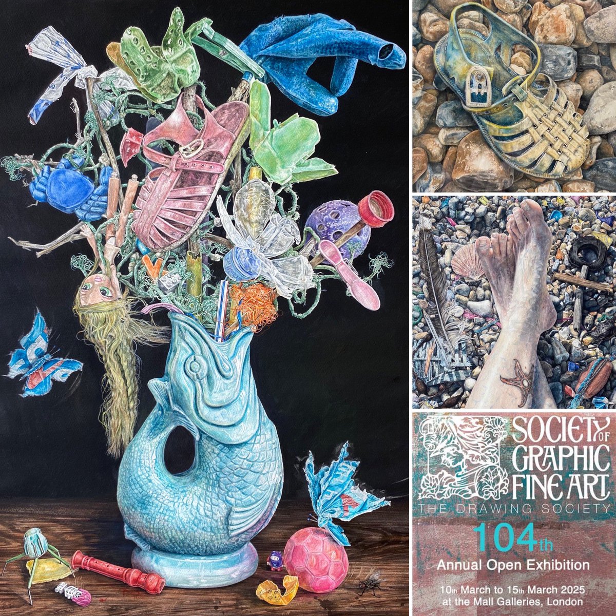 clairesparkes1's tweet photo. Delighted to have 3 #paintings selected for this year’s Annual #Exhibition of @SGFADrawing @mallgalleries 10 - 15 March.
#exhibiting #artist #clairesparkes #watercolours #plasticpollution #beachplastic #environmentalart #figurative #narrative #stilllife #art #artwork #London https://t.co/NlavvfApz0