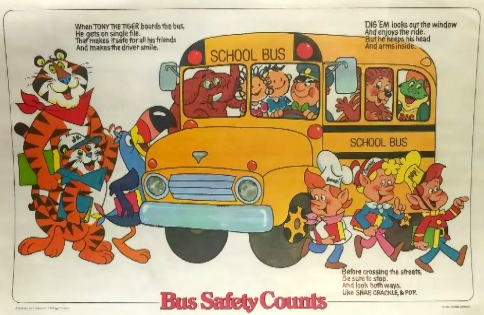 Kellogg's Tony the Tiger Frosted Flakes cereal cartoon mascot 1980 double-sided placemats

Bicycle Safety Counts
Good Manners Count
Table Manners Count
Bus Safety Counts