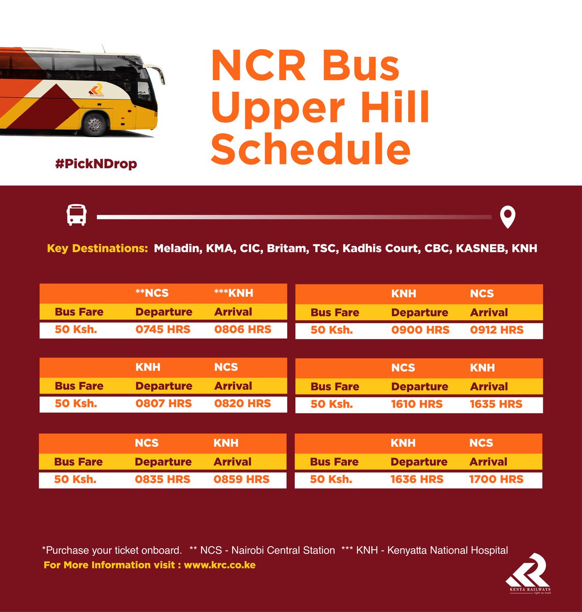 KenyaRailways_'s tweet photo. Navigating rush hour time in Nairobi has never been easier! The Nairobi Commuter Rail Passenger Service connects rail and road to get you to your destination in record time! Travel seamlessly on rail and road by using the NCR Bus Service! #NCRBusService #RightOnTrack #NCR https://t.co/8Uu4TFN0l7