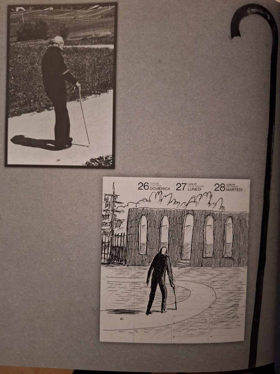 Dino #Buzzati.
Belluno 16.10.1906.
Milano 28.1.1972.

(Foto in alto: ultima estate 1971 a Cortina d'Ampezzo; Disegno in basso: dal diario di Dino; A destra: il bastone di Dino. Da «Buzzati» ed. 2022)
