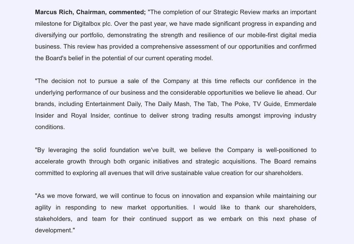 rhomboid1MF's tweet image. #DBOX “strategic review” always looked anomalous given the tiny size of the business (£3.6m revenue FFS)

investegate.co.uk/announcement/r…

…and turns out to be a nothingburger 

🤷‍♂️