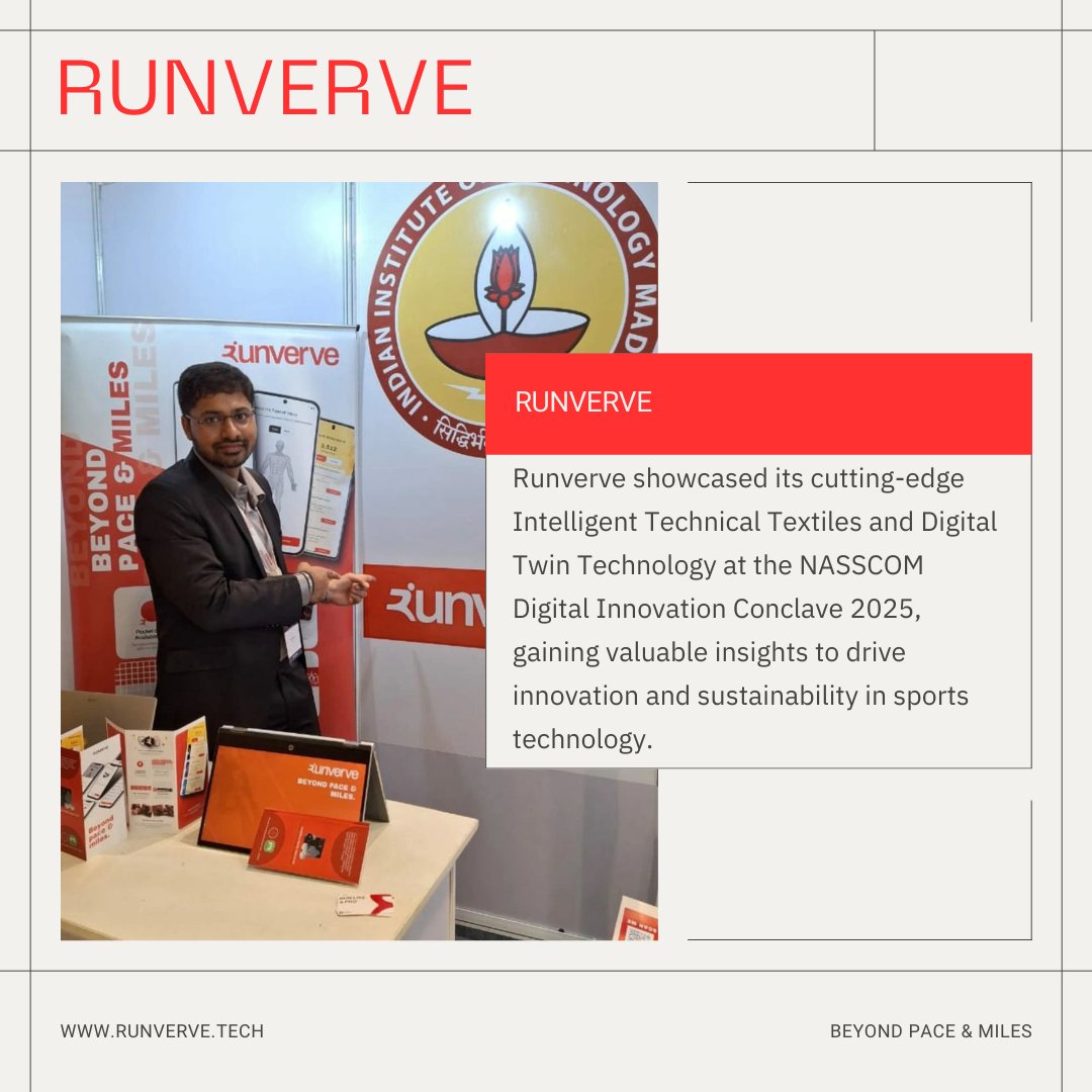 runverve's tweet photo. @runverve  showcased its Intelligent Technical Textiles &amp; Digital Twin Technology at the @nasscom  Digital Innovation Conclave 2025, held at Feathers - A Radha Hotel, Chennai, driving sustainability and innovation in sports tech.

 #Nasscom #digitalinnovation2025 #SportsTech https://t.co/FjjFZVLhnz