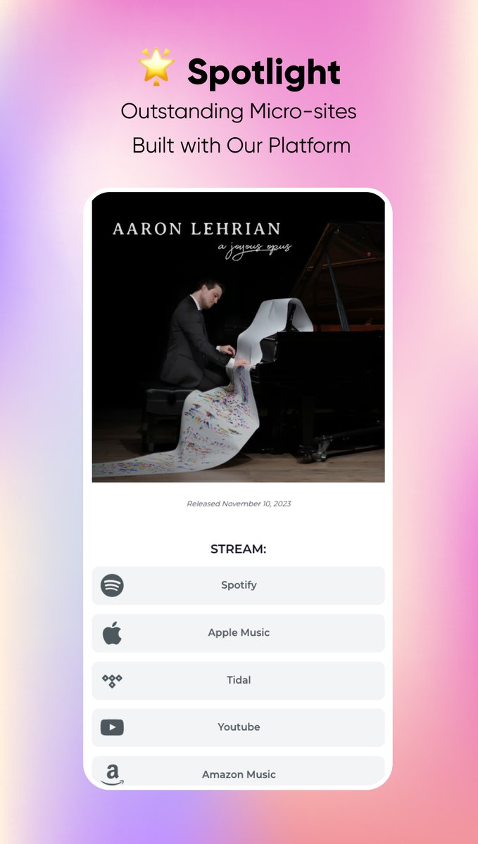 🌟 Spotlight: Where Jazz Meets Classical Mastery
Excited to showcase Aaron Lehrian's stunning portfolio site! This acclaimed pianist seamlessly weaves jazz and classical traditions into spellbinding performances.  
many.bio/ajoyousopus  many.bio/lehrian