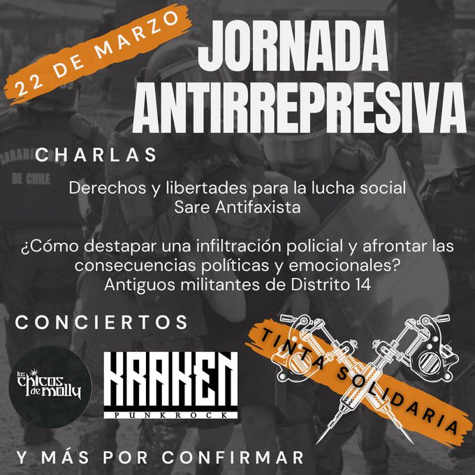 Próximamente
#MirandaDelEbro #Burgos 
22 Marzo 
Jornada Antirrepresiva 
Charlas, distris, conciertos....

<a href="/CsrGamonal/">C.S.R. Gamonal</a> <a href="/Gamonalnovelag1/">El cómic de Gamonal</a> 
<a href="/Gamonalenlucha2/">Gamonal sigue en lucha</a> <a href="/cnt_burgos/">CNT Burgos</a> 
<a href="/agendaburgos/">AgendaBurgos</a> <a href="/CGTBurgos/">CGT Burgos</a> 
<a href="/burgosdijital/">Burgos Dijital</a> <a href="/librealegria/">Radio Alegría Libertaria</a>
<a href="/Anarquismos14/">Anarquismos</a> <a href="/noticiasalb/">Alasbarricadas.org</a> 
<a href="/TodoPorHacer1/">Todo por Hacer</a> <a href="/LaHaineInfo/">La Haine</a>