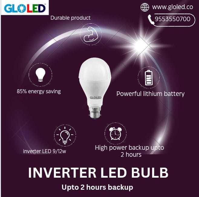 Gloledkashmir's tweet image. Introducing the GLOLED Inverter LED Bulb
This innovative LED bulb from GLOLED 
features:
85% energy savings compared to traditional bulbs
Powerful lithium battery backup for up to 2 hours

 #GLOLED #LEDBulb #InverterLED #EnergyEfficient #Backup #Lighting