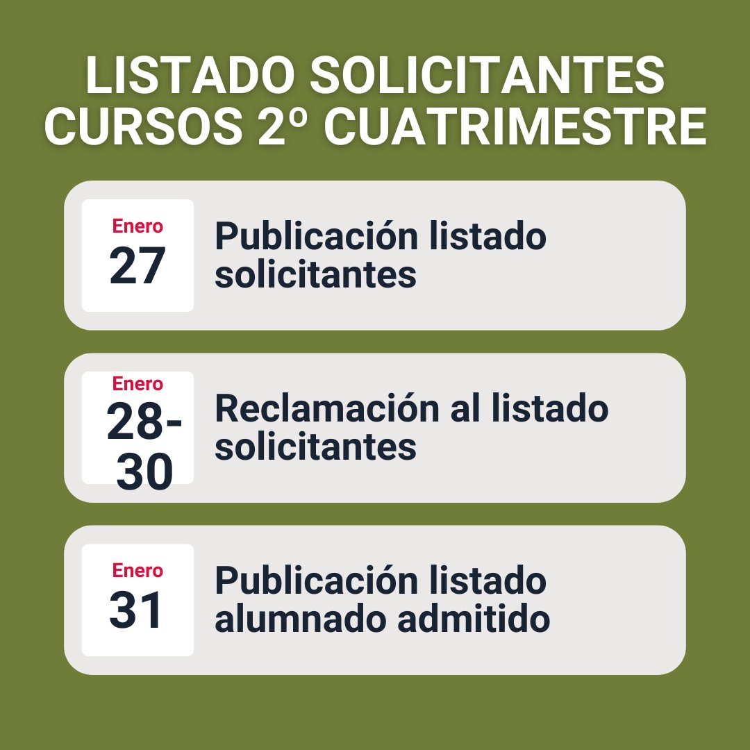 📢 ¡Atención, si has solicitado plaza en nuestros cursos del segundo cuatrimestre (español para extranjeros y curso cape inglés sanitario), atento/a a las siguientes fechas de los cursos del 2º cuatrimestre! 📢