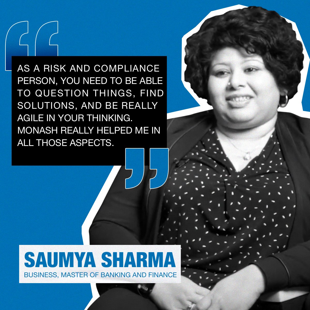 Saumya Sharma, a 2005 Monash Alumni talks about how Monash's 360 view is what she needed as a risk and compliance person.

Study at Monash: bit.ly/4jyIcJi