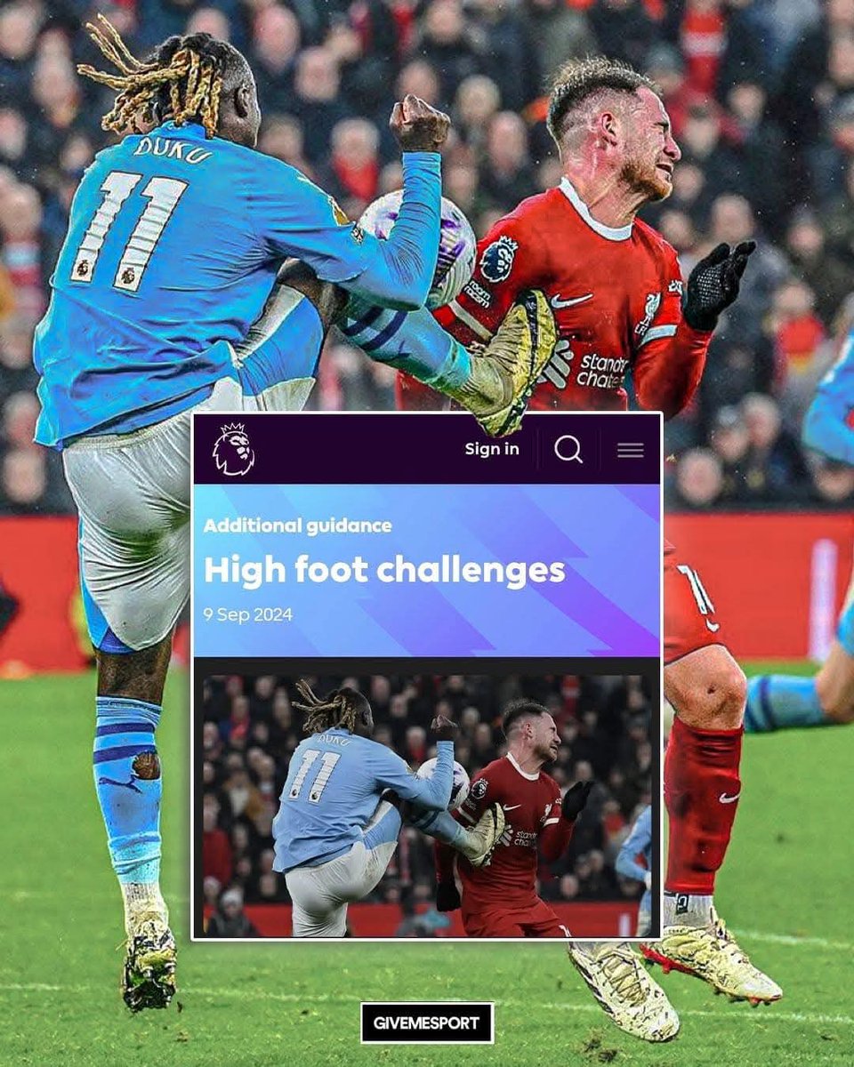 Good morning <a href="/premierleague/">Premier League</a> please remove this image from your  website and stop using it as an example of a high boot challenge, this challenge on <a href="/LFC/">Liverpool FC</a> was not carded, was not given as a foul and was in the City box in the 93rd minute. Laughable! Bure kabisa!