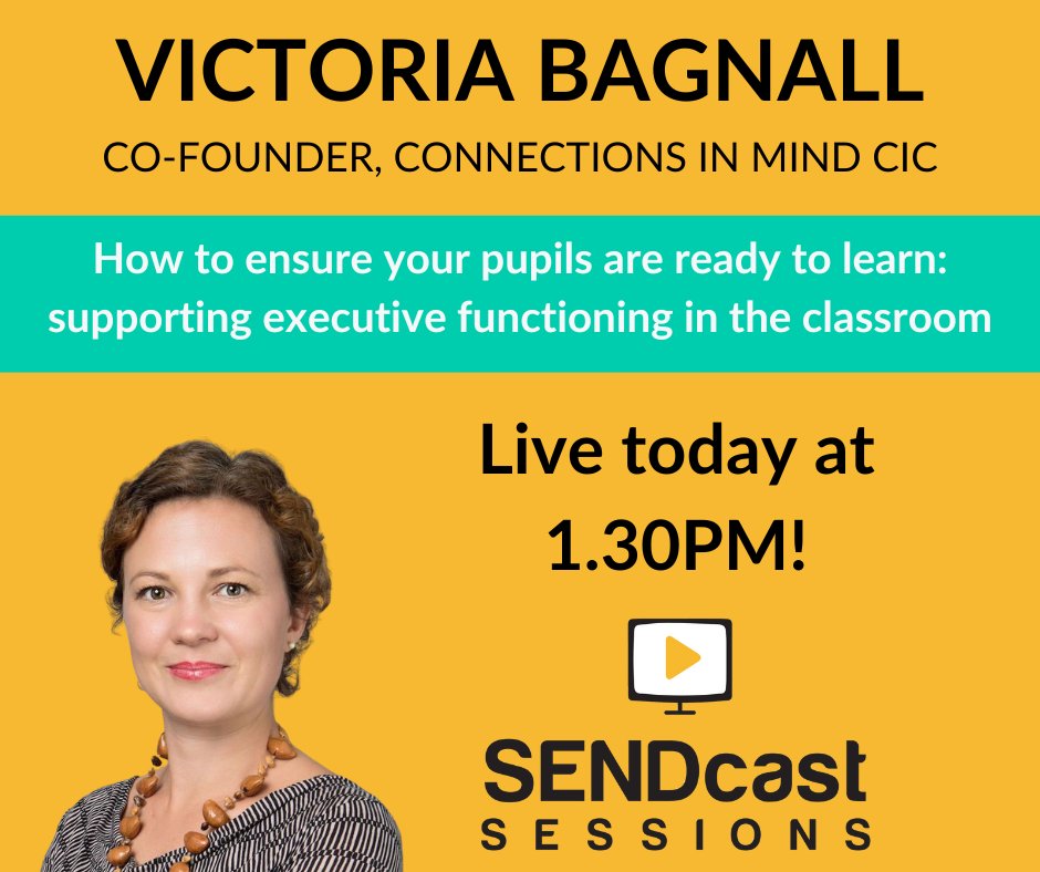 The SENDcast (@thesendcast) on Twitter photo Victoria Bagnall joins us LIVE from the SENDcast studio today to share her expertise on executive functioning! 📢
Join live to ask your questions or catch the recording later 🎧
ow.ly/Z7Pt50UBLYR <a href="/VictoriaBagnal2/">Victoria Bagnall</a> #executivefunctioning #teachersofx Victoria Bagnall joins us LIVE from the SENDcast studio today to share her expertise on executive functioning! 📢
Join live to ask your questions or catch the recording later 🎧
ow.ly/Z7Pt50UBLYR <a href="/VictoriaBagnal2/">Victoria Bagnall</a> #executivefunctioning #teachersofx