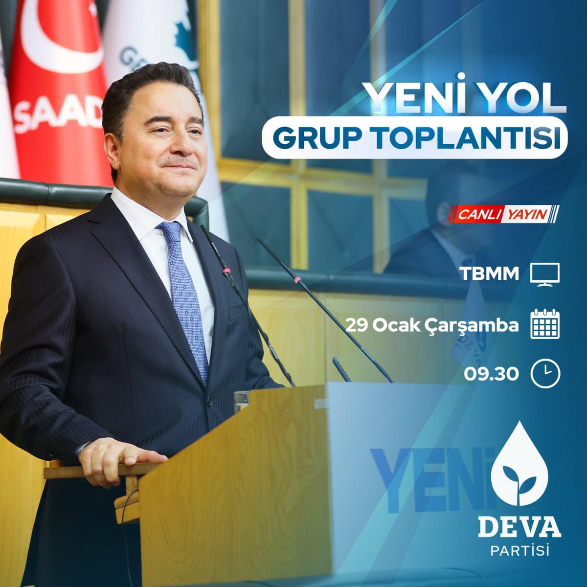 Yarın saat 9.30’da Türkiye Büyük Millet Meclisi'nde Yeni Yol Grup Toplantımızı gerçekleştireceğiz.

Açıklamalarımı sosyal medya hesaplarımdan takip edebilirsiniz.