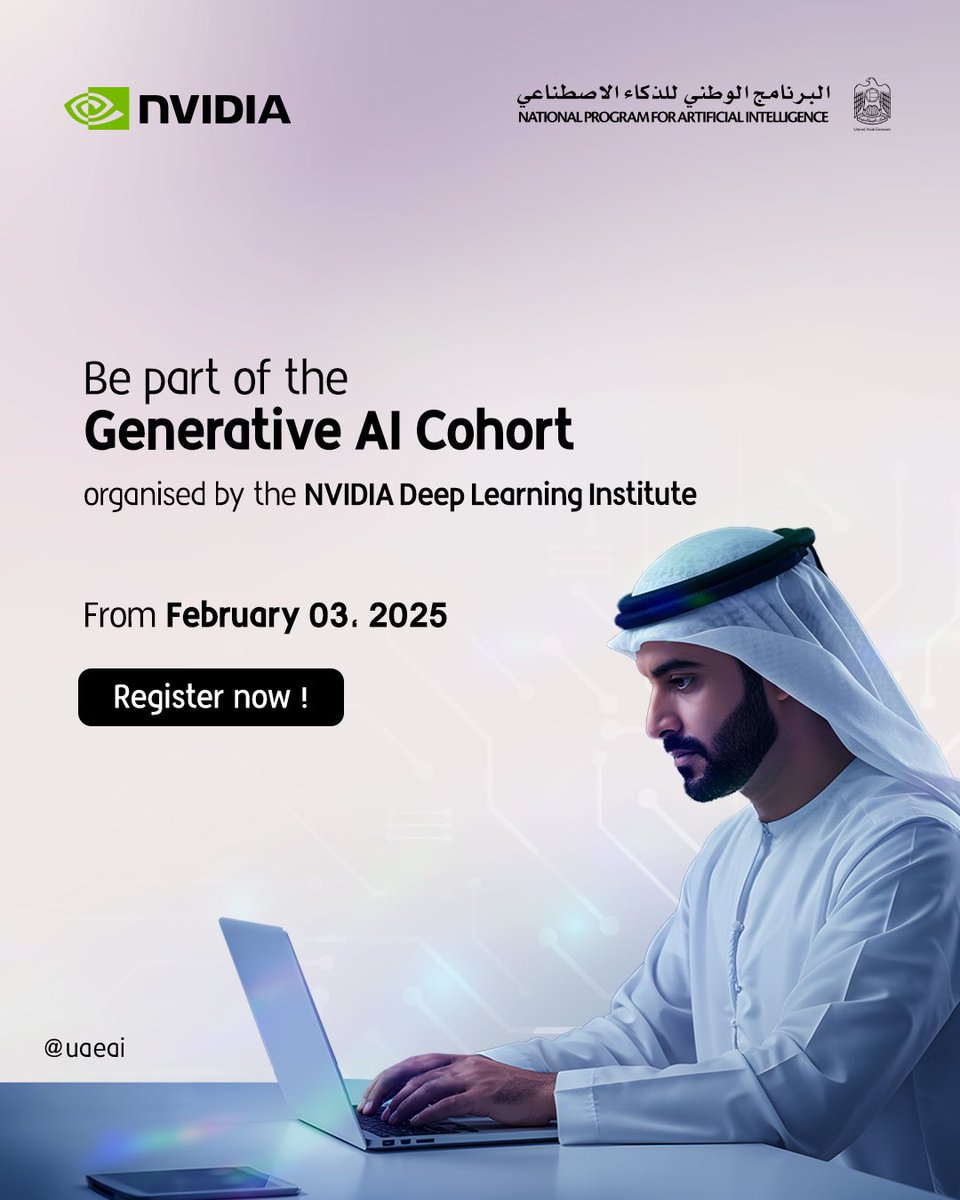 uaeai_2031's tweet image. Join us on a journey toward the future and be part of the advancement in sessions provided by Dr. Kevin Mcfall, a principal instructor at the NVIDIA Deep Learning Institute to explore the latest generative AI technologies.
Register now through the link:
nvidia.com/en-us/events/g…