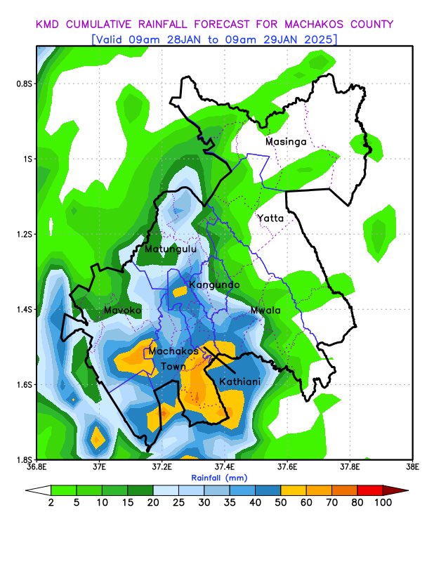 MeteoKenya's tweet photo. 🌧️ Nairobi Metropolis Weather Update 🌧️

📅 9am Tue 28 – 9am Wed 29 Jan 2025
Expect light to moderate rainfall, with some areas likely to experience HEAVY rainfall (>20mm) and isolated storms. ⛈️

⚠️ Stay Prepared: Be weather-aware and ready for potential disruptions.

📲 Stay Updated:
💻 https://t.co/K9tgxAXyMO
📍 WhatsApp Alerts: https://t.co/hxKngV85ez

💬 How’s the weather in your area? Share updates or photos! 🌦️📸

#NairobiWeather #RainAlert #StaySafe