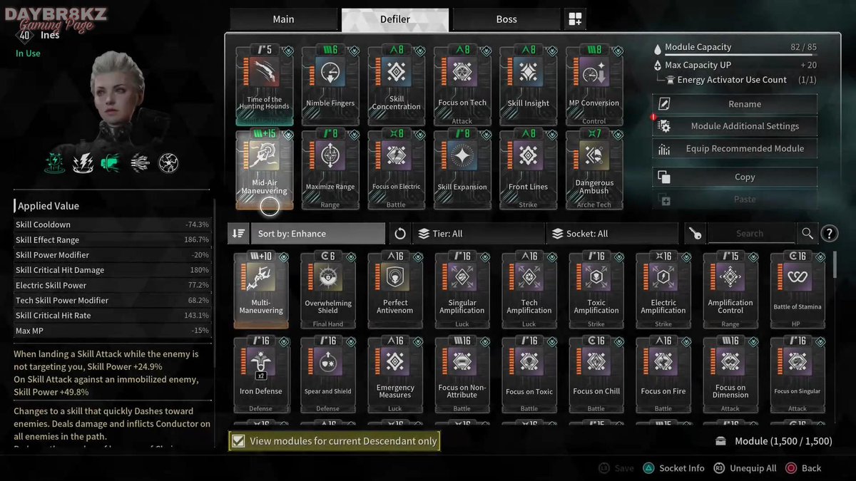 daybr8kz's tweet photo. #TheFirstDescendant #InesRaya vs #Defiler (35s)
Reactor = Gold Colossus + Gold Electric External Components = With Max MP/MP Recovery Modifier Weapon = Secret Garden
May change Electric Specialist to Focus on Electric to decrease skill cooldown but also decreases electric power. https://t.co/g5sDpXIxid