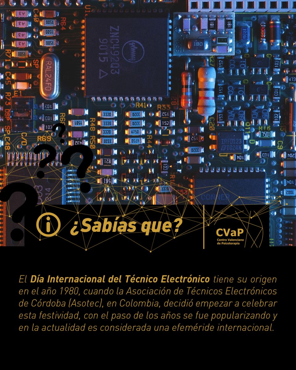 CVaPsicoterapia's tweet image. 💡 ¿Sabías que...?
Hoy celebramos el Día Internacional del Técnico Electrónico.
🔧 ¡Gracias a todos los técnicos electrónicos por su increíble labor! 🌍

#SabíasQue #Efemérides #CVaP #TécnicosElectrónicos
#PsicologíaYCuriosidades #DíaInternacional
