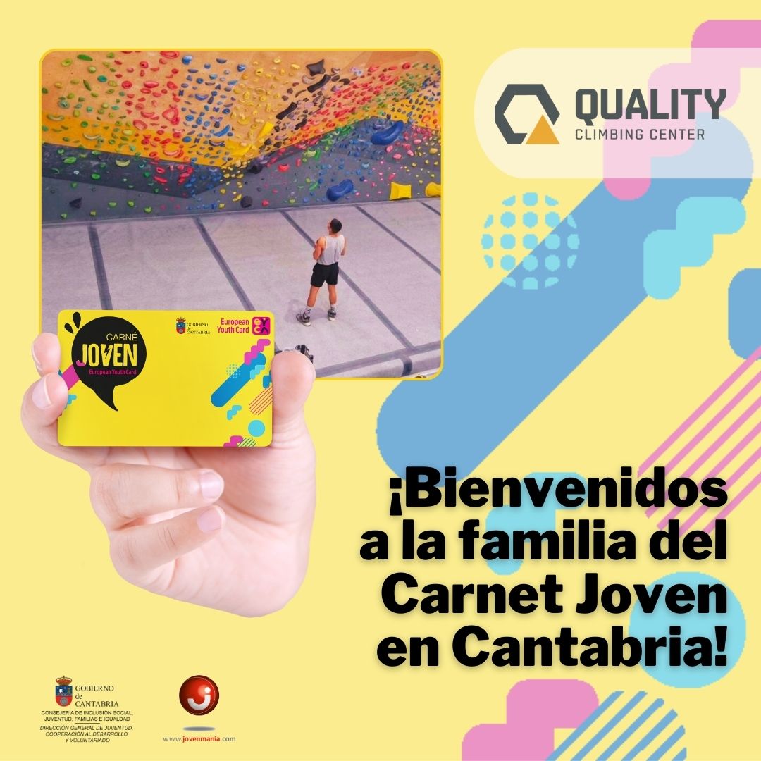 jovenmania's tweet photo. 🧗♀️Quality Climbing Center en #Torrelavega se suma a las ventajas del Carnet Joven Europeo con:
💶 10% de descuento en sus tarifas!
Descubre todas las ventajas del Carnet Joven en Cantabria 🪪https://t.co/OLmKlg8nHU
#carnetjovencantabria #rocodromo #jovenescantabria #eyca https://t.co/u9PYSiTC2N