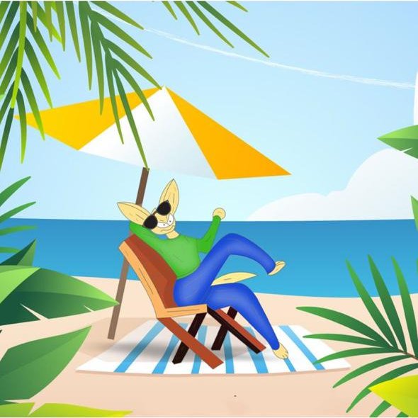 amelia_herber's tweet photo. Cartoon animal lounging on a beach chair under a yellow umbrella enjoying a sunny tropical beach scene😌🏖️ https://t.co/oKcfXWYBx5