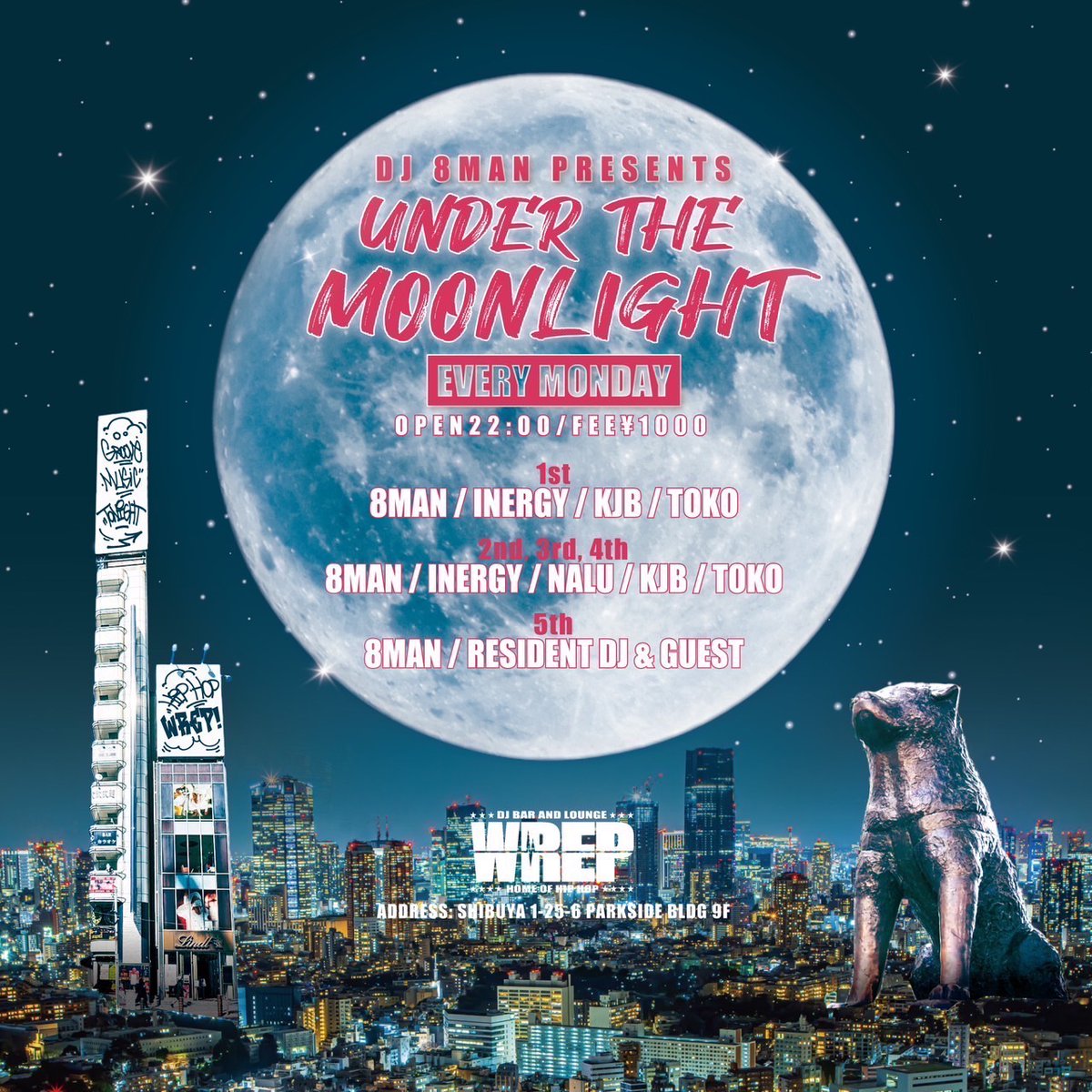【2月3日 (月) UNDER THE MOONLIGHT】

DJ 8MAN
DJ INERGY <a href="/i11190207/">DJ INERGY</a> 
DJ KJB 
DJ TOKO <a href="/TokoTsuzimura/">DJ TOKO/辻村とうこ</a> 

Open 8PM ¥1000
djbar.wrep.jp/schedule/under…